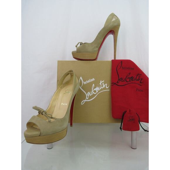 NEW LOUBOUTIN MALEVA 150 PLATFORM PEEP TOE BEIGE SUEDE MESH BOW PUMPS 41.5 11 - Picture 13 of 13